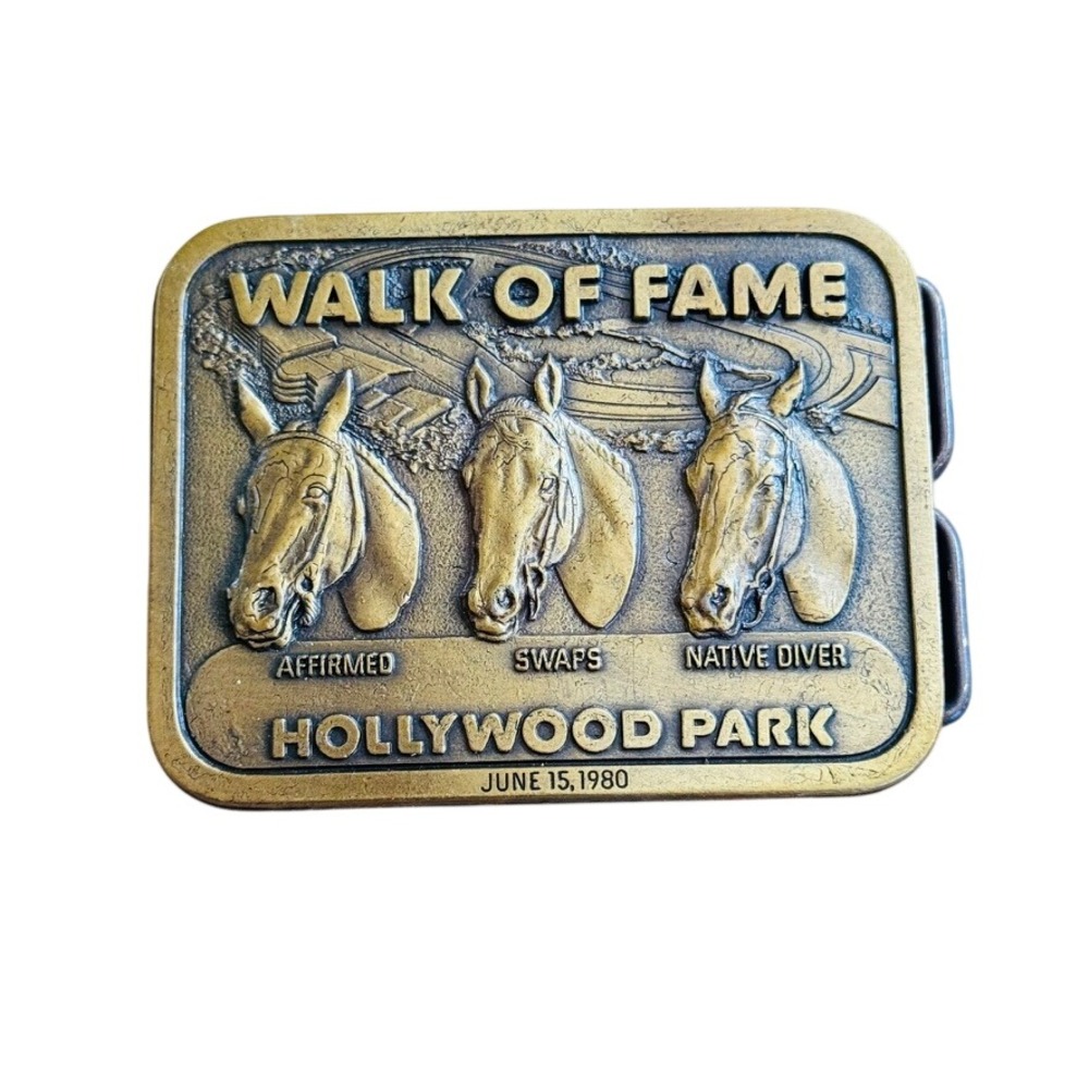 80s Hollywood Park Racing Track Walk Of Fame Horse‎ Buckle Western Cowboy Brass